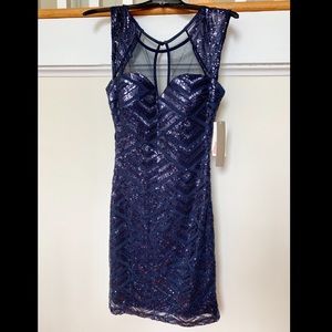 Navy Blue Sequin Mesh Dress